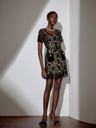 Square Neck Patterned Mesh Mini Dress|NOOSGOP