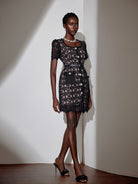 Square Neck Patterned Mesh Mini Dress|NOOSGOP