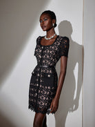 Square Neck Patterned Mesh Mini Dress|NOOSGOP