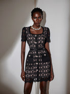 Square Neck Patterned Mesh Mini Dress|NOOSGOP