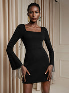 Square Neck Ruffle Sleeve Tassel Mini Dress|NOOSGOP