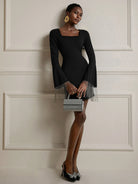 Square Neck Ruffle Sleeve Tassel Mini Dress|NOOSGOP