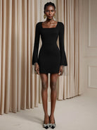 Square Neck Ruffle Sleeve Tassel Mini Dress|NOOSGOP