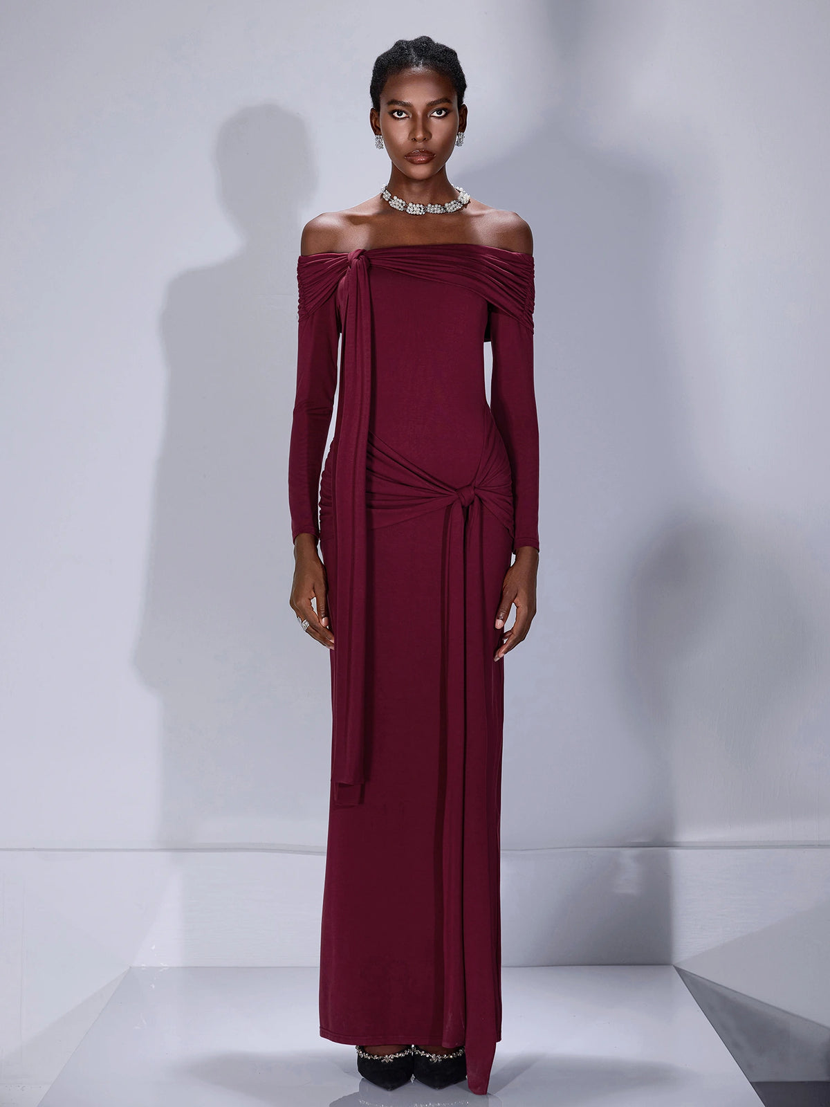 Burgundy Strapless Maxi Dress