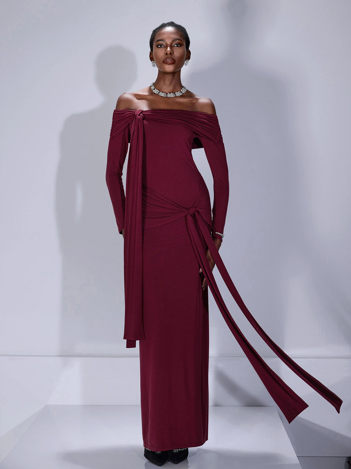 Burgundy Strapless Maxi Dress