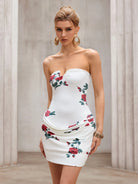 Strapless Contour-Pleat Printed Mini Dress|NOOSGOP