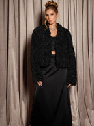 Stylish Black Plush Cropped Coat|NOOSGOP