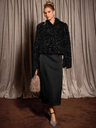 Stylish Black Plush Cropped Coat|NOOSGOP
