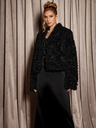 Stylish Black Plush Cropped Coat|NOOSGOP