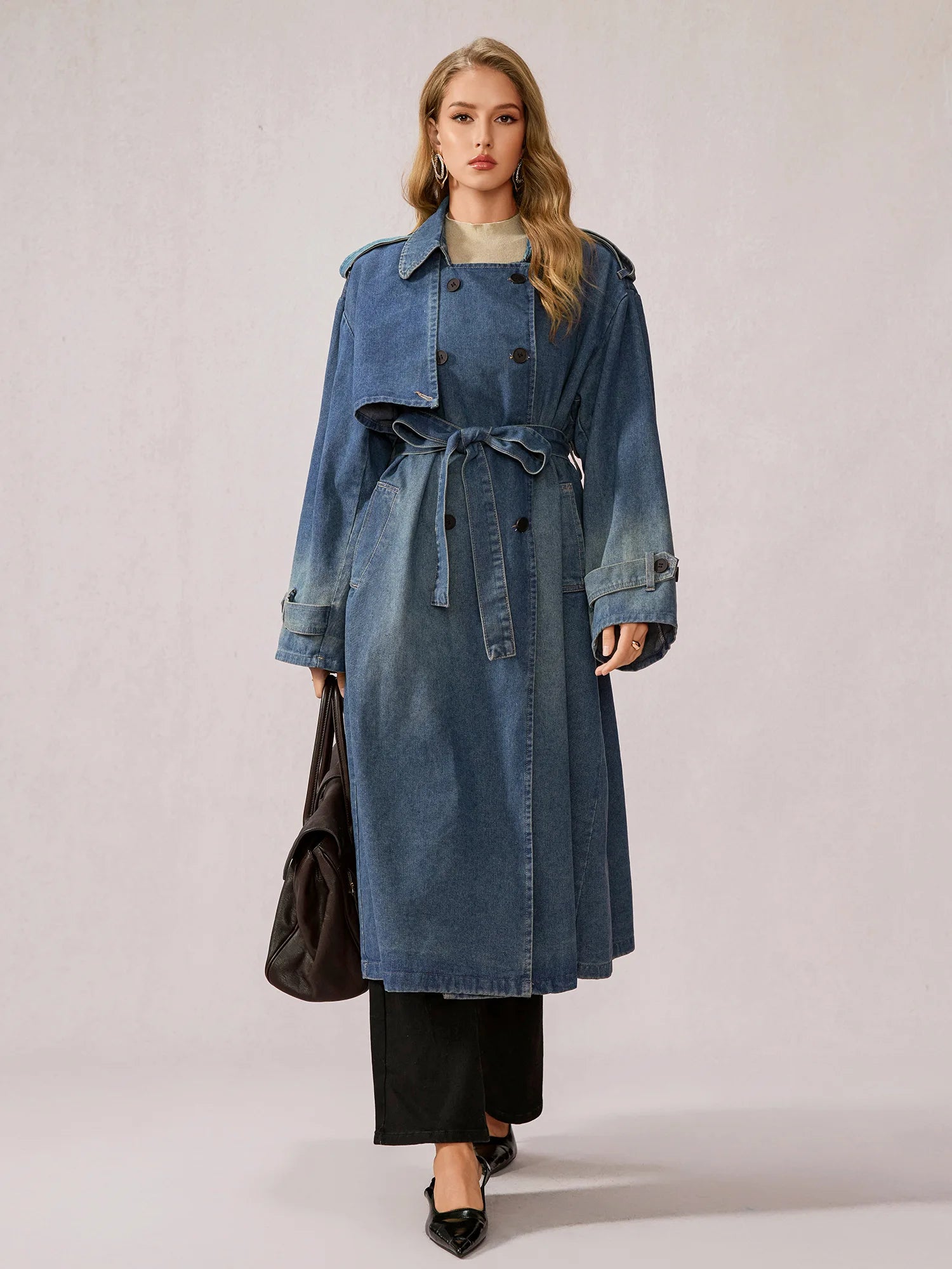Stylish Denim Patchwork Office Midi Dress|NOOSGOP
