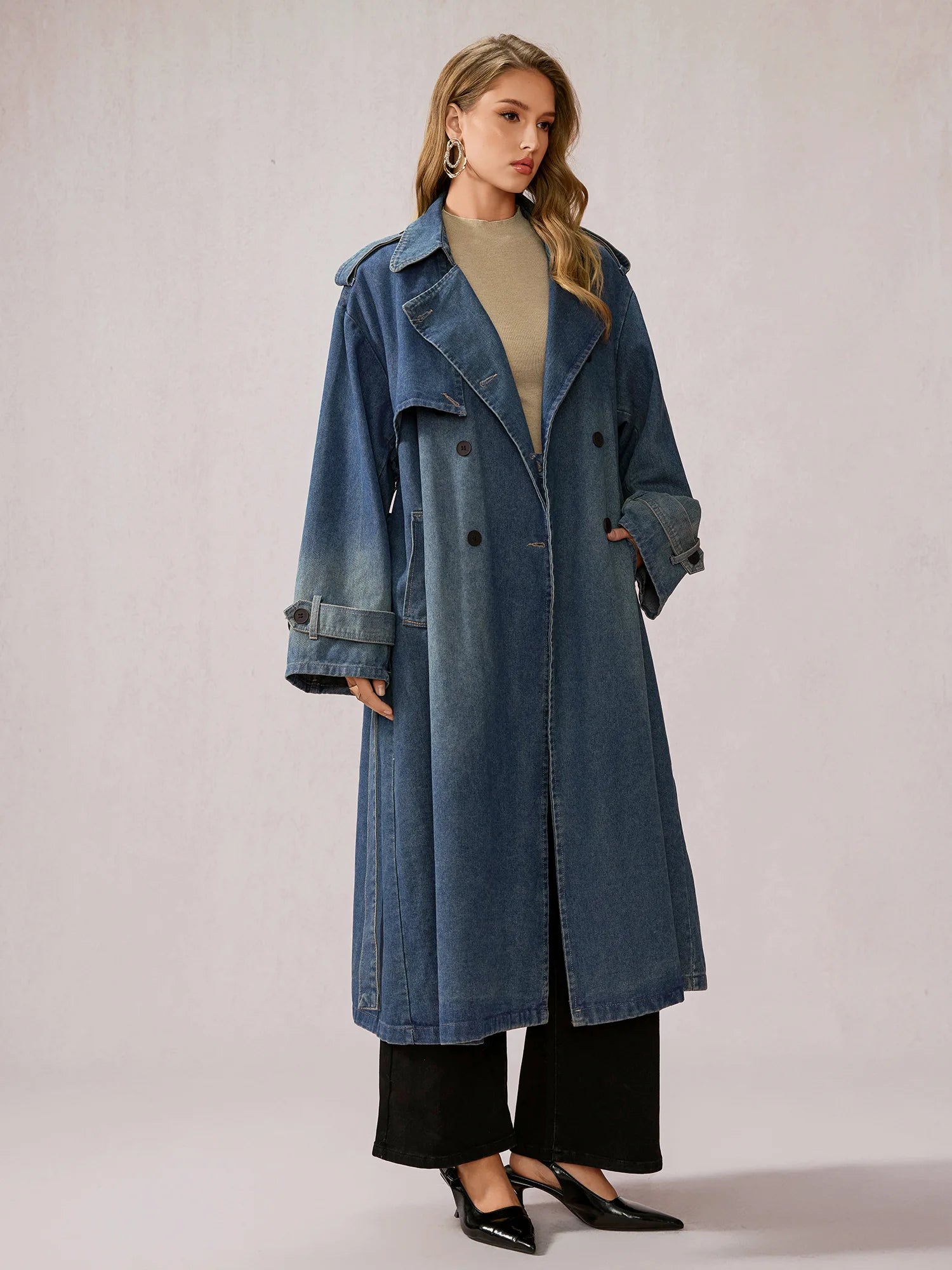 Stylish Denim Patchwork Office Midi Dress|NOOSGOP