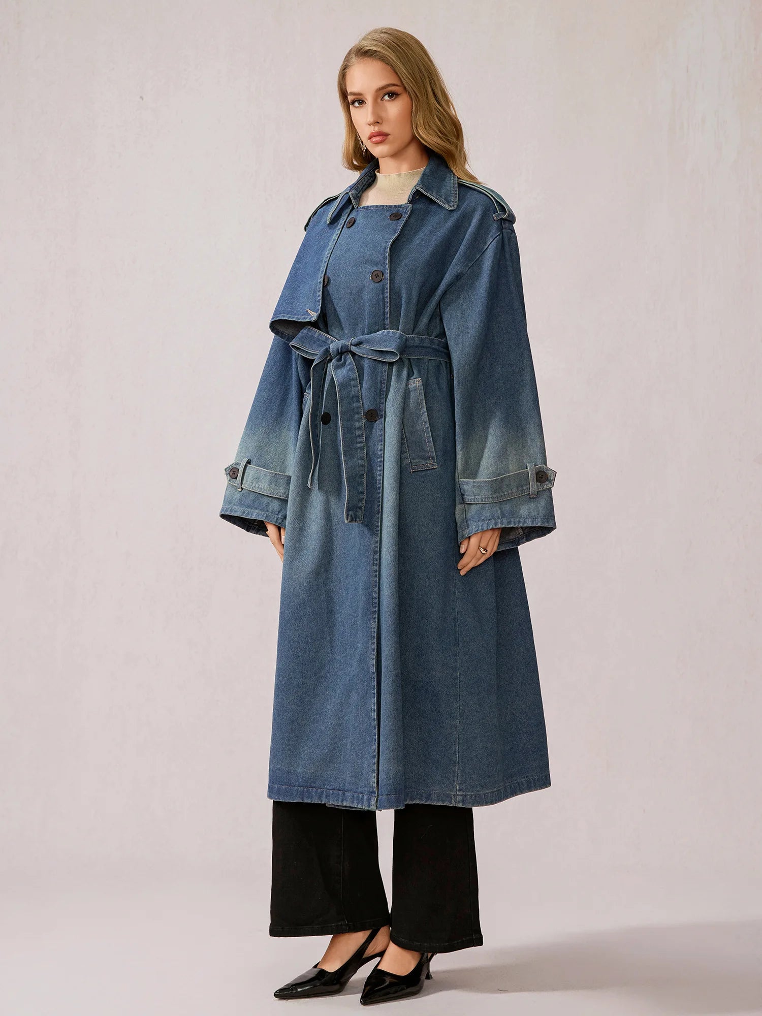 Stylish Denim Patchwork Office Midi Dress|NOOSGOP