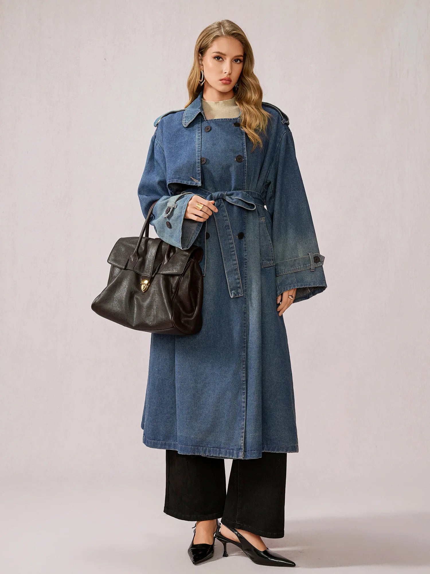 Stylish Denim Patchwork Office Midi Dress|NOOSGOP