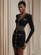 V-Neck Button Front Bodycon Mini Dress|NOOSGOP