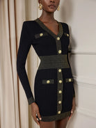 V-Neck Button Front Bodycon Mini Dress|NOOSGOP