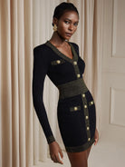 V-Neck Button Front Bodycon Mini Dress|NOOSGOP