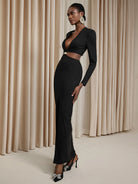 V-Neck Cut Out Split Maxi Dress|NOOSGOP