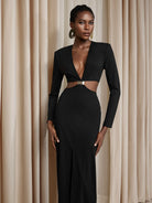 V-Neck Cut Out Split Maxi Dress|NOOSGOP