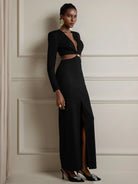 V-Neck Cut Out Split Maxi Dress|NOOSGOP