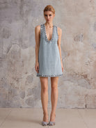 V-Neck Denim Sleeveless Mini Dress|NOOSGOP