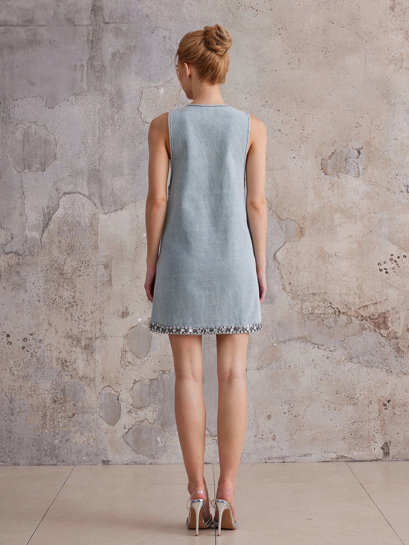 V-Neck Denim Sleeveless Mini Dress|NOOSGOP