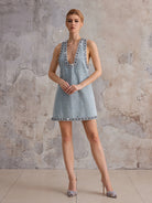 V-Neck Denim Sleeveless Mini Dress|NOOSGOP