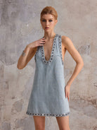 V-Neck Denim Sleeveless Mini Dress|NOOSGOP