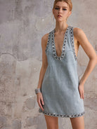 V-Neck Denim Sleeveless Mini Dress|NOOSGOP