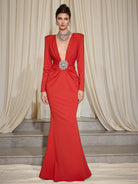 V-Neck Diamond Pleated Maxi Dress|NOOSGOP