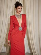 V-Neck Diamond Pleated Maxi Dress|NOOSGOP