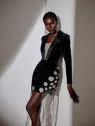 V-Neck Fringe Blazer Collar Mini Dress|NOOSGOP