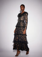 V-Neck Leopard Pleated Mesh Maxi Dress|NOOSGOP
