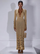V-Neck Mesh Sequin Midi Dress|NOOSGOP