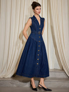 V-Neck Sleeveless Denim Dress|NOOSGOP