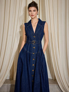 V-Neck Sleeveless Denim Dress|NOOSGOP