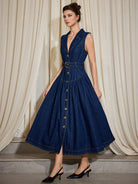 V-Neck Sleeveless Denim Dress|NOOSGOP