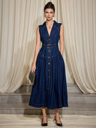 V-Neck Sleeveless Denim Dress|NOOSGOP
