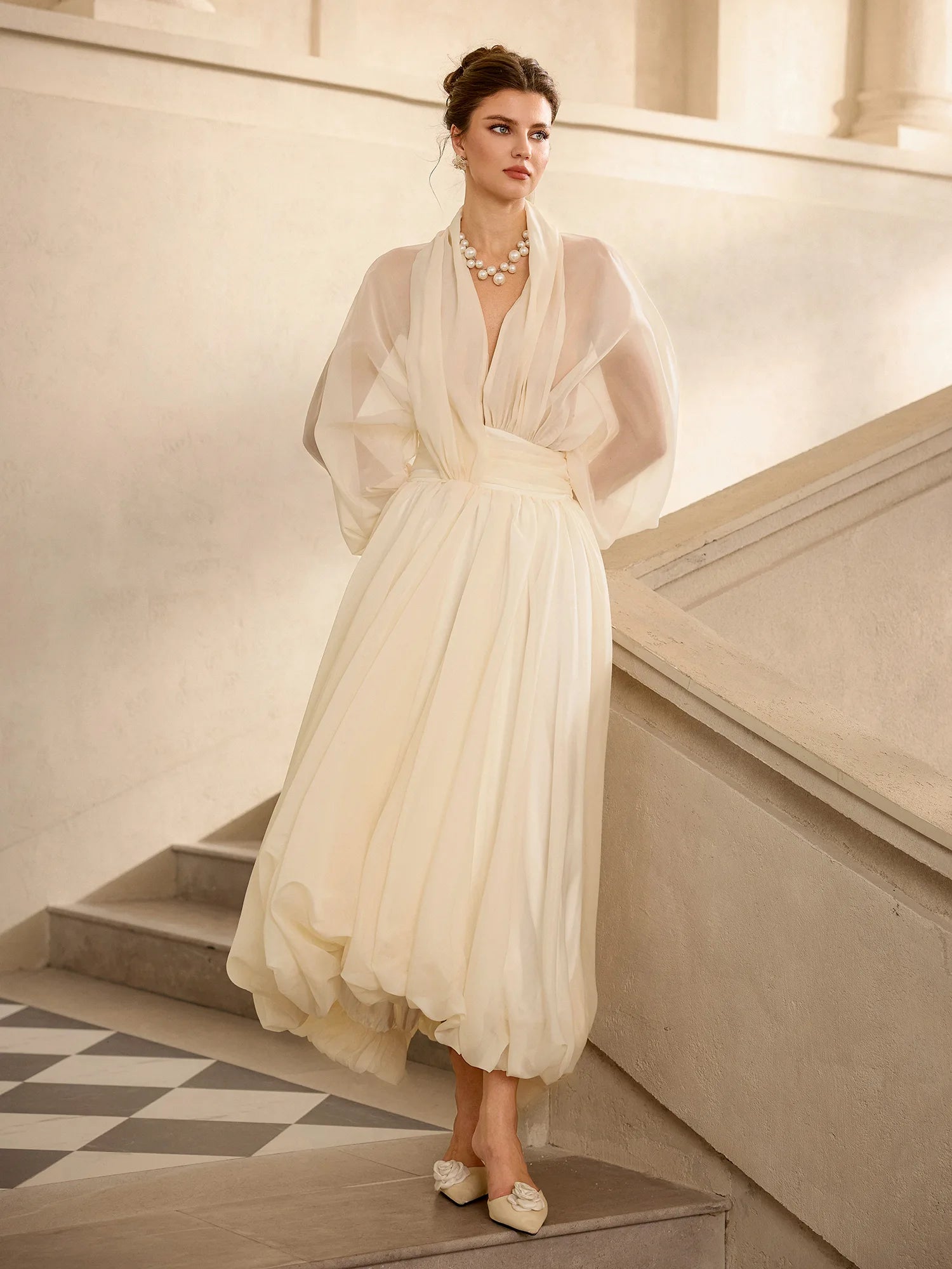 White Vintage Balloon Sleeve Maxi Dress |New Style and Fashion|NOOSGOP – Noosgop
