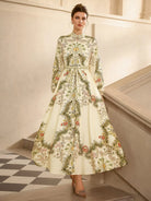 Vintage Floral Embroidered Midi Dress|NOOSGOP