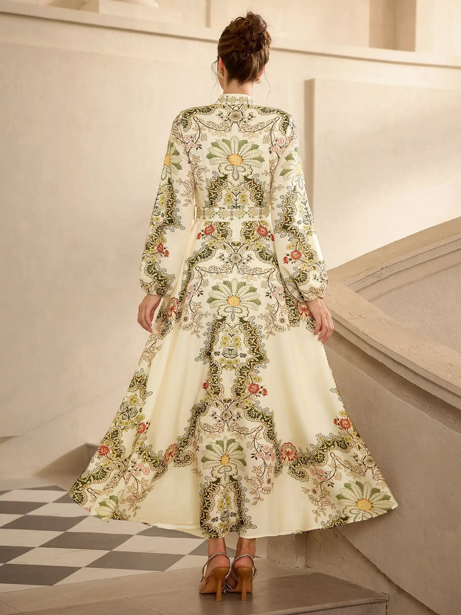 Vintage Floral Embroidered Midi Dress|NOOSGOP