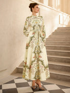 Vintage Floral Embroidered Midi Dress|NOOSGOP