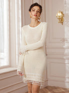 White Beaded Bodycon Mini dress|NOOSGOP