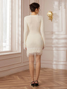 White Beaded Bodycon Mini dress|NOOSGOP