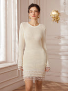 White Beaded Bodycon Mini dress|NOOSGOP