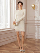 White Beaded Bodycon Mini dress|NOOSGOP