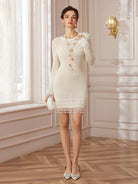 White Beaded Bodycon Mini dress|NOOSGOP
