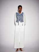 White Dot Shirt Two-Piece Set with Floral Blue Waistcoat|NOOSGOP