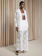 White Floral Sheer Lace-Up Two-Piece Set|NOOSGOP