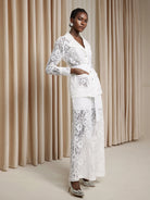 White Floral Sheer Lace-Up Two-Piece Set|NOOSGOP