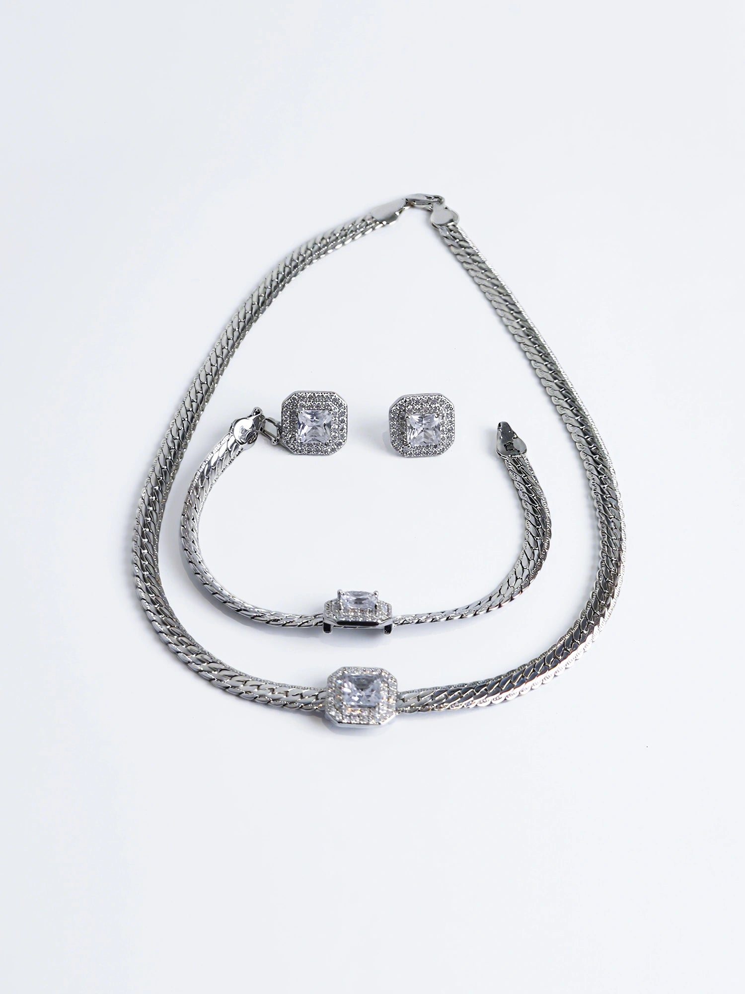 White Gold Bracelet Necklace and Earrings Sets|NOOSGOP